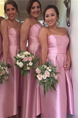 Pink Hi-Lo Party Dresses for Maid of Honor Sweetheart  Bridesmaid Dress_2