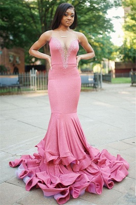 V-Neck Mermaid Beading Prom Dress Sleeveless Rhinestones Evening Gowns On sale_1