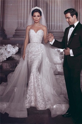 Chic Stylish Strapless Sweetheart Tulle Appliques Wedding Dress | Bridal Gowns On Sale