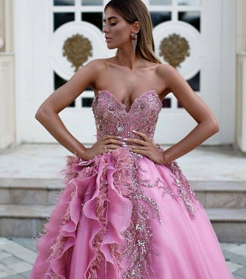 Exquisite Strapless Sweetheart Lace Long Prom Dress Ruffles Appliques Formal Party Dresses On Sale_3
