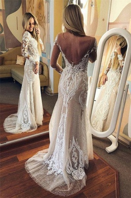 Chic Long-Sleeves Tulle Open Back lace Wedding Dresses | Bridal Gowns On Sale_1