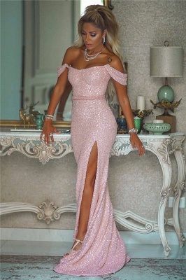 Exquisite Off-the-Shoulder Front-Slit Prom Dress Sparkly Sequined Long Party Dresses On Sale_1