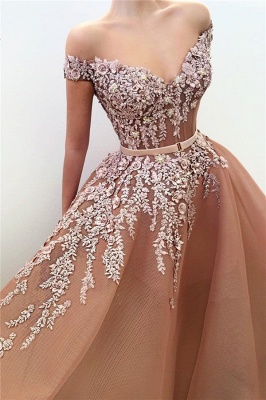 Affordable Off-the-Shoulder Sweetheart Lace Prom Dress Applqiues Sleeveless Evening Dresses with Rhinestones_2