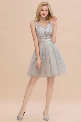 Modest Tulle V-Neck Lace Short Prom Dress Sleeveless Appliques Party Dresses On Sale_17