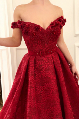 Affordable A-Line Off-the-Shoulder Burgundy Prom Dress Lace Ruffles Sweetheart Formal Party Dresses On Sale_2