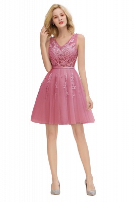 Modest Tulle V-Neck Lace Short Prom Dress Sleeveless Appliques Party Dresses On Sale_26