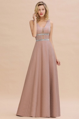 Sexy Deep V-Neck Pink Long Prom Dress Sleeveless V-Back Evening Dresses with Beadings Sash_7