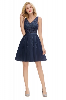 Modest Tulle V-Neck Lace Short Prom Dress Sleeveless Appliques Party Dresses On Sale_25