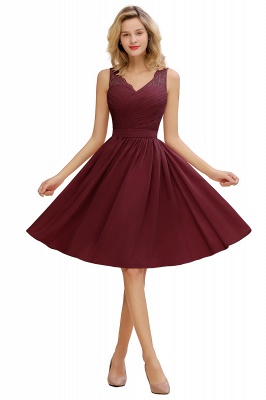 Fantastic A-Line V-Neck Knee Length Dusty Rose Prom Dress Chiffon Short Party Dresses with Pleats Online_3