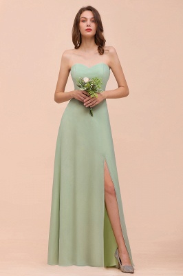 Affordable Strapless Front Slit Long Dusty Sage Bridesmaid Dress_8