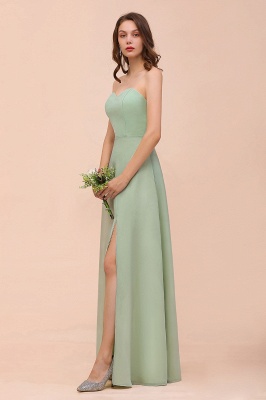 Affordable Strapless Front Slit Long Dusty Sage Bridesmaid Dress_7