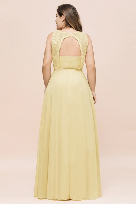 Plus Size Chiffon Lace Bridesmaid Dress Sleeveless Aline Evening Maxi Dress_3
