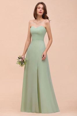 Affordable Strapless Front Slit Long Dusty Sage Bridesmaid Dress_6