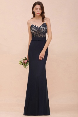 Black Floral Lace Sweetheart Mermaid Bridesmaid Dress Sleeveless Long Evening Dress_7