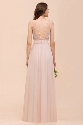 Stylish Pearl Pink V-Neck Bridesmaid Dress Chiffon Aline Evening Maxi Dress_3