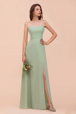 Affordable Strapless Front Slit Long Dusty Sage Bridesmaid Dress_5