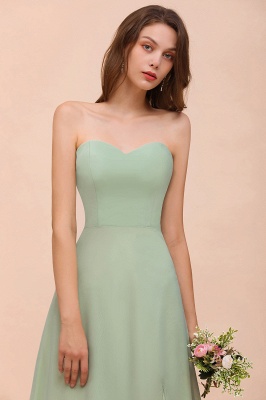 Affordable Strapless Front Slit Long Dusty Sage Bridesmaid Dress_9
