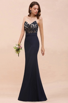 Black Floral Lace Sweetheart Mermaid Bridesmaid Dress Sleeveless Long Evening Dress_9