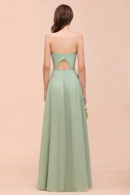Affordable Strapless Front Slit Long Dusty Sage Bridesmaid Dress_3