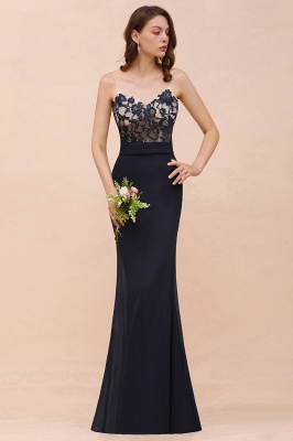 Black Floral Lace Sweetheart Mermaid Bridesmaid Dress Sleeveless Long Evening Dress_5