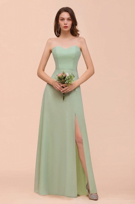 Affordable Strapless Front Slit Long Dusty Sage Bridesmaid Dress_4