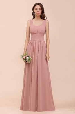 Dusty Pink Suqare Neck Aline Bridesmaid Dress Sleeveless Evening Party Dress_1
