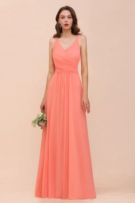 Elegant V-Neck Coral Ruffle Chiffon Bridesmaid Dress_1
