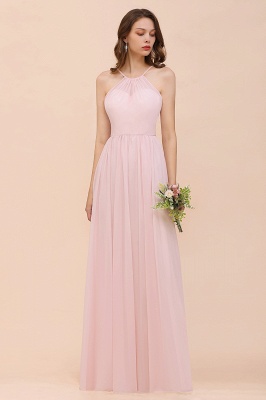 Dreamful Pink Halter Chiffon Evening MAxi Dress Sleeveless Bridesmaid Dress_8