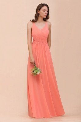 Elegant V-Neck Coral Ruffle Chiffon Bridesmaid Dress_7