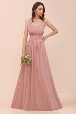 Dusty Pink Suqare Neck Aline Bridesmaid Dress Sleeveless Evening Party Dress_7