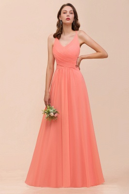 Elegant V-Neck Coral Ruffle Chiffon Bridesmaid Dress_6