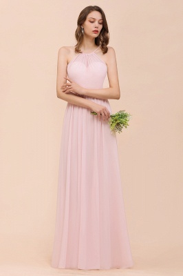 Dreamful Pink Halter Chiffon Evening MAxi Dress Sleeveless Bridesmaid Dress_4