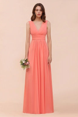 Coral V-Neck Aline Bridesmaid Dress Sleeveless Wedding Guest Dress_4