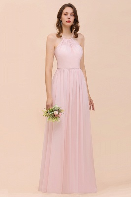 Dreamful Pink Halter Chiffon Evening MAxi Dress Sleeveless Bridesmaid Dress_6