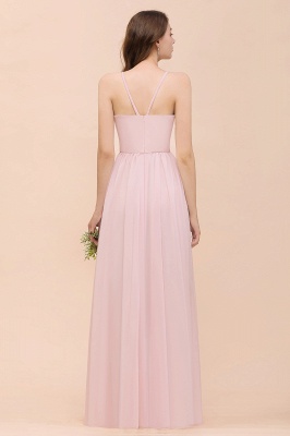 Dreamful Pink Halter Chiffon Evening MAxi Dress Sleeveless Bridesmaid Dress_3