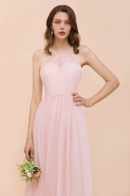 Dreamful Pink Halter Chiffon Evening MAxi Dress Sleeveless Bridesmaid Dress_7