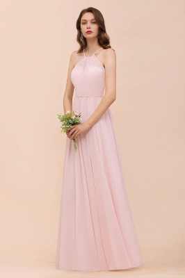 Dreamful Pink Halter Chiffon Evening MAxi Dress Sleeveless Bridesmaid Dress_5