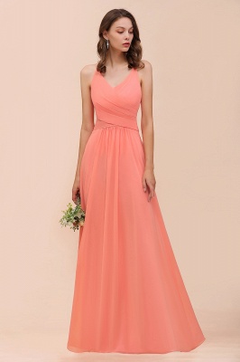 Elegant V-Neck Coral Ruffle Chiffon Bridesmaid Dress_4