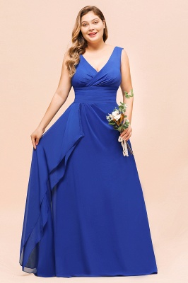 Plus Size V-Neck Ocean Blue V-Neck Aline Evening Dress for Women Long Bridesmaid Dress_6