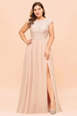 Plus Size Bridesmaid Dress with Side Slit Sleeveless Jewel Neck Chiffon Wedding Guest Dress_1