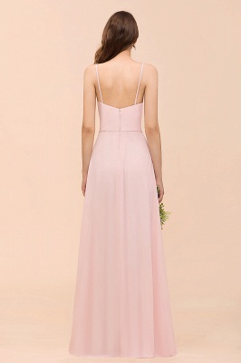 Spaghetti Straps Pink Chiffon Wedding Party Dress Sleeveless Long Bridesmaid Dress_3