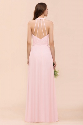 Pink V-Neck Simple Bridesmaid Dress Aline Chiffon Wedding Guest Dress_3