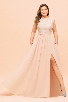 Plus Size Bridesmaid Dress with Side Slit Sleeveless Jewel Neck Chiffon Wedding Guest Dress_4