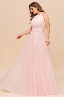 Plus Size Pink Halter Wedding guest Dress Sleeveless Chiffon Aline Bridesmaid Dress_5