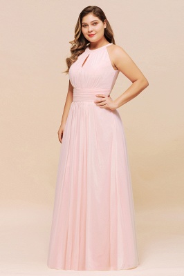 Plus Size Pink Halter Wedding guest Dress Sleeveless Chiffon Aline Bridesmaid Dress_6