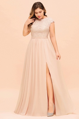 Plus Size Bridesmaid Dress with Side Slit Sleeveless Jewel Neck Chiffon Wedding Guest Dress_5
