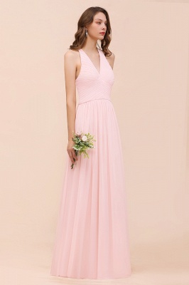 Pink V-Neck Simple Bridesmaid Dress Aline Chiffon Wedding Guest Dress_5