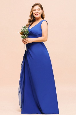 Plus Size V-Neck Ocean Blue V-Neck Aline Evening Dress for Women Long Bridesmaid Dress_4