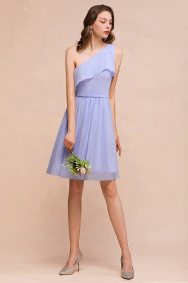 One Shoulder Short Dress for Brideamaid Knee Length Wedding Guest Dress_5