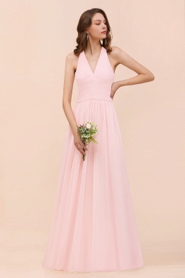 Pink V-Neck Simple Bridesmaid Dress Aline Chiffon Wedding Guest Dress_6